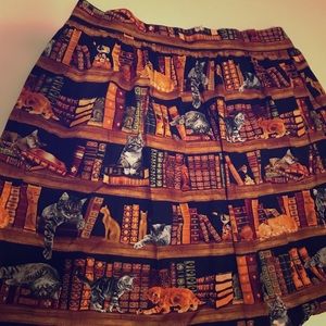 Modcloth Pocket Skirt with Cats on Bookshelves